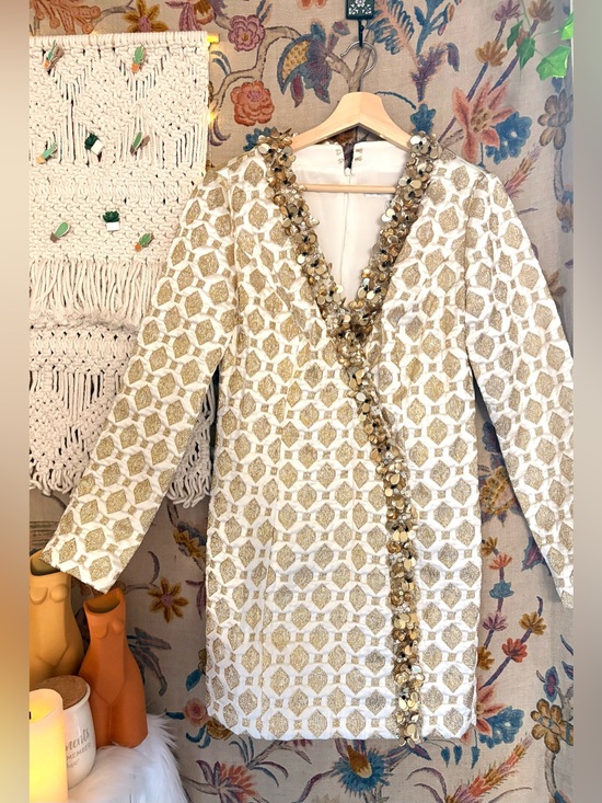 Trina Turk Dresses & Skirts - Trina Turk White Dress with Gold Sequin Trim